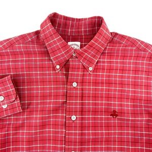 Brooks Brothers Mens Button Down Shirt Red Plaid Long Sleeve Non Iron Cotton M